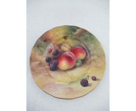 A Royal Worcester side  plate, decorated with fruit by Moseley 6.5ins  Condition Report:   Good condition, no signs of restor