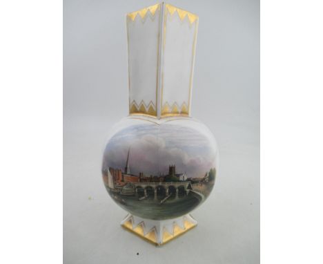 A George Grainger beer jug decorated with a view of the River Severn in Worcester with coxed four rowing crews coming under t