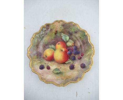 A Royal Worcester star shaped plate decorated with fruit to a gadroon boarder by Tom Lockyer diameter 8.75ins  Condition Repo
