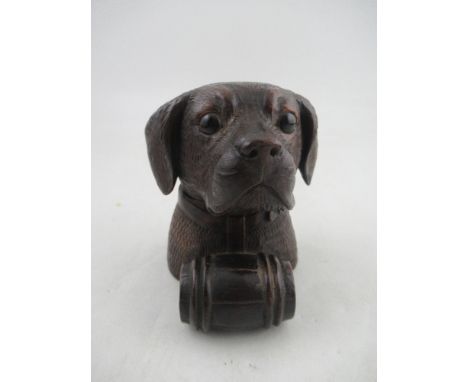 A carved Black Forest Inkwell Modelled as a St Bernard with Brandy Barrel&nbsp;