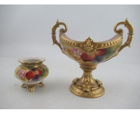 A Royal Worcester oval center piece, decorated with Autumnal leaves and berries by Kitty Blake, shape number H194, together w