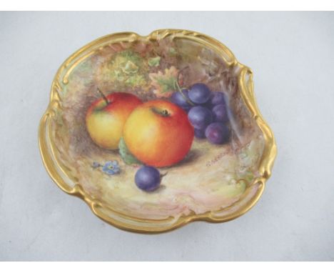A shaped Royal Worcester dish decorated with apples and grapes by Richard Sebright  4.75ins                                  