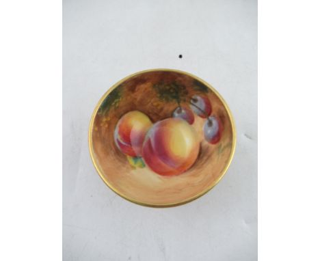 A Royal Worcester  miniature sugar bowl decorated with fruit diameter 2ins by Roberts  Condition Report:   Good condition, no