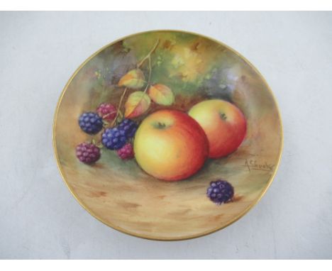 A Royal Worcester pin dish decorated with fruit by Shuck diameter 3.5ins  Condition Report:   Good condition, no signs of res