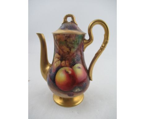A Royal Worcester coffee pot decorated all round with hand painted fruit by Horace Price height 7ins  Condition Report:   Goo