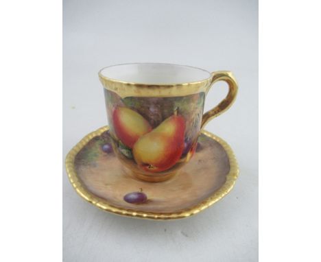 A Royal Worcester coffee cup and saucer decorated with fruit by Freeman  Condition Report:   Good condition, no signs of rest