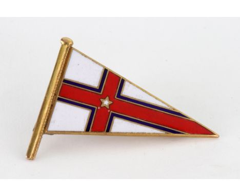 A 9ct yellow gold and enamel pennant brooch, Birmingham 1929, probably for Poole Yacht Club, 8.7g gross.