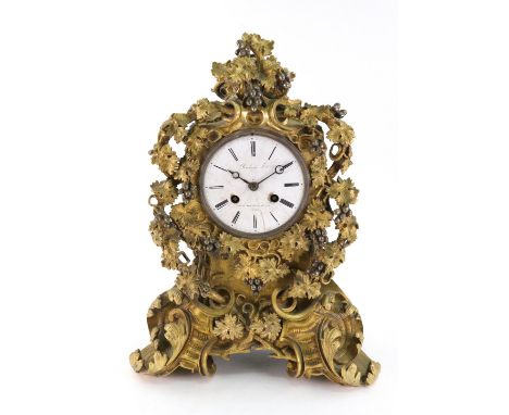 Richond Jnr. Bould Montmartre N19 A Paris:  An ormolu cased mantel clock, mid 19th century, of shaped outline, cast with acan