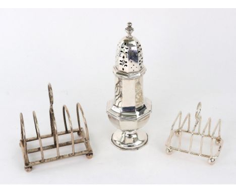A George V silver five-bar wirework toast rack, William Hutton & Sons, Sheffield 1919, on ball feet, a smaller similar silver
