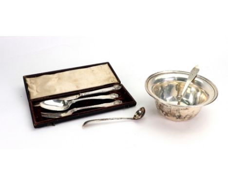 A child's cased Victorian silver Kings Husk pattern knife, fork and spoon, William Eaton, London 1840, double struck, a Georg