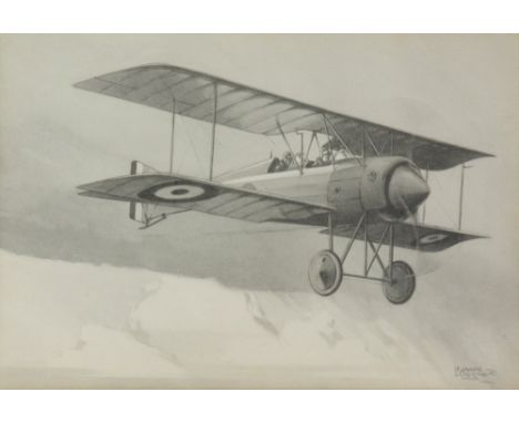 Leonard Bridgman (British, 1895-1980), A First World War Biplane in flight, signed 'Leonard Bridgman' (lower right), pencil a