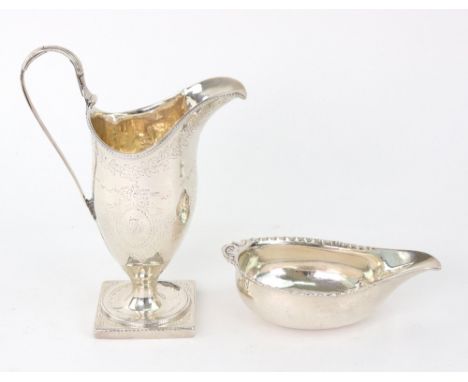 A George III silver pap boat D &amp; R Hennell, London possibly 1790, with shell, 'c' scroll and punched edge, 11.5cm wide, 2