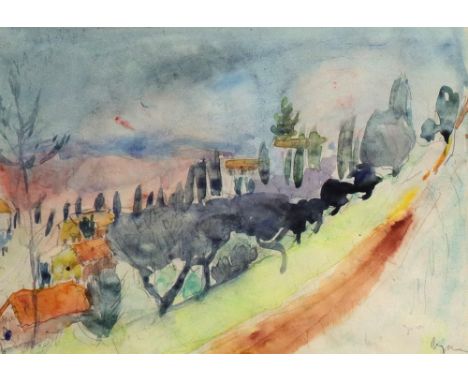 Adrian Ryan (British 1920-1998), A view of houses in a landscape, signed and dated 'Ryan' (lower right) and '76' (lower left)