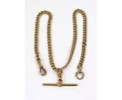 An early 20th century 18ct yellow gold curb-link 'Albert' watch chain, each link stamped '18', with swivel and bolt-ring term