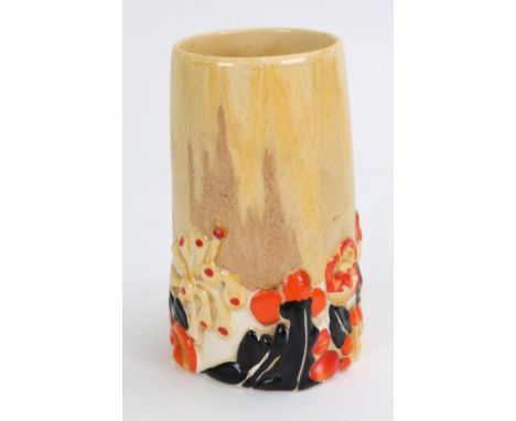 A Clarice Cliff 'Bizarre, My Garden Delicia' pattern vase decorated in orange, yellow and black, printed marks, 13cm.