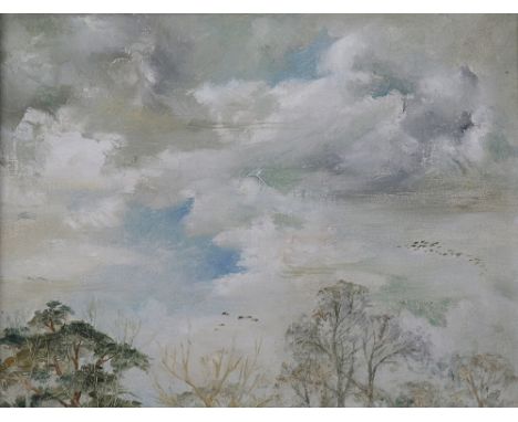 Elizabeth Lukis (British, 20th Century), Trees and clouds, singed 'Lukis' (lower right), oil on canvas, 39 x 29cm, together w