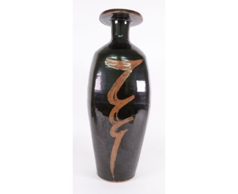 David Leach (1911 - 2005), Lowerdown Pottery, a stoneware bottle vase, narrow neck and everted rim, decorated simple brush st