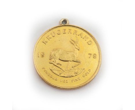 A South African Krugerrand 1978, with later ring suspension.Illustrated.