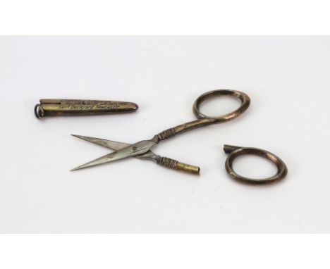 First World War Submarine interest - a pair of silver gilt handled steel scissors in silver gilt sheath, makers A.L. Ltd, Bir