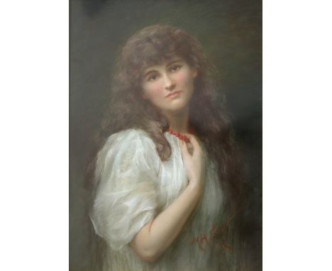 Mary Harriot Earnshaw (British, fl. 1888-1896), Portrait of a girl with red beads, signed 'M. H. Earnshaw' (lower right), pas