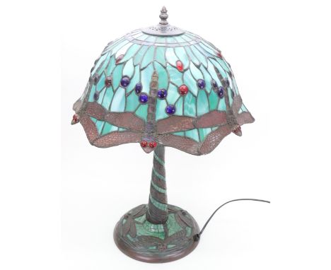 A reproduction Art Nouveau style table lamp, decorated with dragonflies, 58cm high.