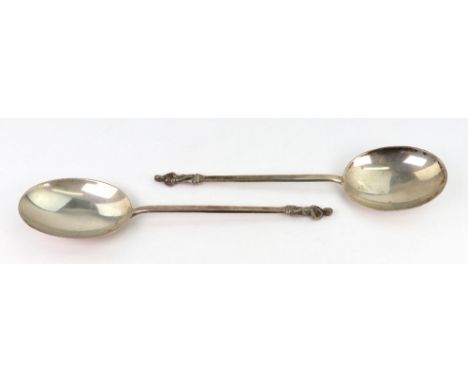 A pair of Victorian silver 'apostle' spoons, Edward Hutton, London 1891, 21.5cm long, 4ozs.