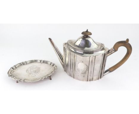 A George III silver teapot and stand, the teapot, Robert & David Hennell, the stand Elizabeth Jones, both London 1795, of sha