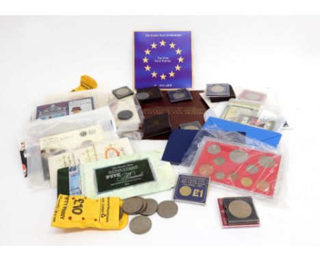 A Royal Mint and Bank of England five pounds set, cased first official issue of the one Euro coin of the 12 Member States, va