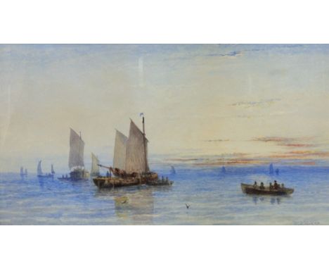 Follower of William Adolphus Knell (British, 1801-1875), Herring boats setting out at sunset with Beachy Head in the distance