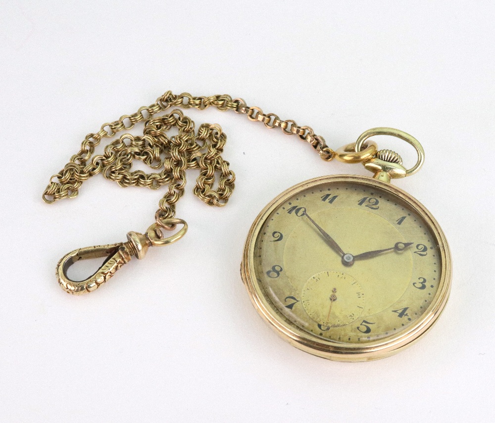 A Longines gold cased open-face pocket watch, circa 1930, the movement ...