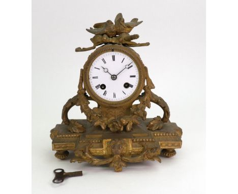 Japy Freres: A French gilt metal cased mantel clock, second half 19th Century, the drum cased movement with dove, quiver of a