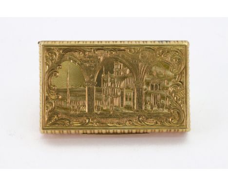An Italian rectangular gold snuff box, first half 19th century, the hinged cover finely engraved with a view of St Mark's Squ