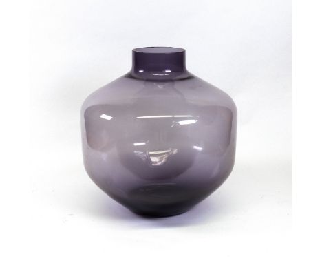 A large contemporary amethyst glass vase, 40cm high, a collection of six pieces of contemporary red glassware, and thirteen c