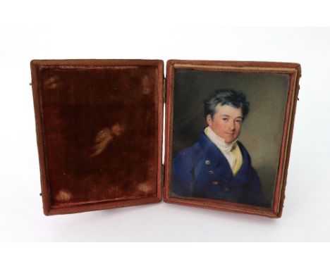 English School, late 18th/early 19th Century, A portrait miniature of a gentleman in a blue coat and white cravat, watercolou