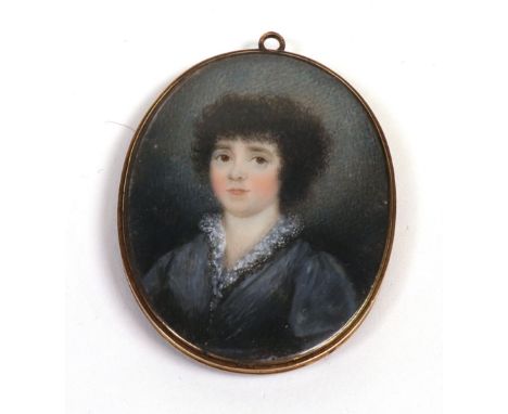 English School, second half 18th Century, A portrait miniature of Grace Neyle, watercolour containing a plaited lock of hair 