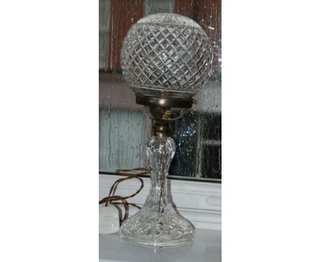 Cut glass table lamp and shade circa early 20th century