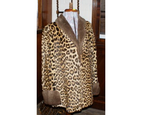 Ladies vintage Ocelot jacket with brown fur trim