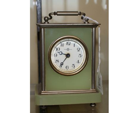 Green onyx and white metal carriage clock