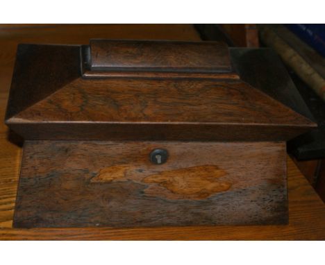 19th century rosewood sarcophagus-shaped tea mixing caddy