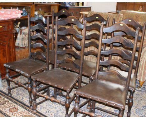 Set of six country-style ladder back dining chairs