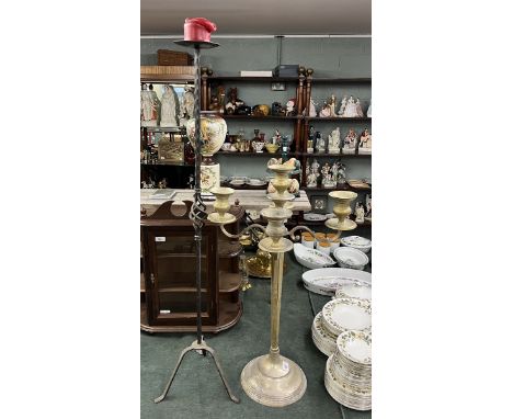 Floor standing candelabra together with a floor standing candlestick 