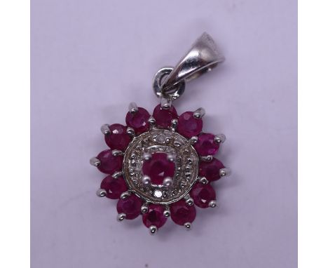 Silver ruby &amp; diamond set pendent 