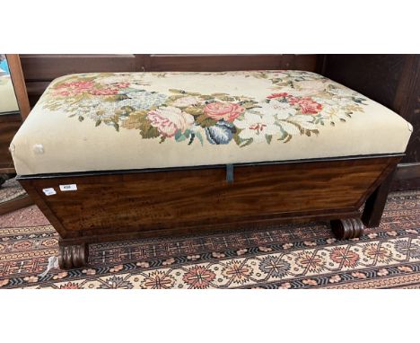 Antique sarcophagus shaped and tapestry topped ottoman - Approx W: 103cm D: 60cm H: 43cm