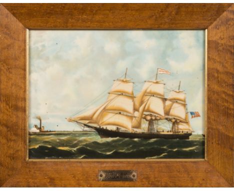 A set of six maritime themed Wedgwood Queen's ware porcelain plaques:, each with ship a portrait, Sea Witch, Dreadnought etc,