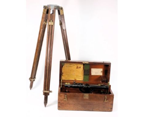 A War Department issue Director No 5 MK I theodolite by W Ottway & Co, London 1917, number 533:, the lacquered brass tube wit