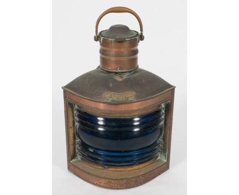 A ship's copper starboard lantern: of typical form, with original burner, unnamed, 46cm. 