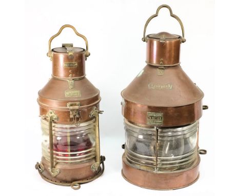 A Meterorite masthead lamp , No A10442, together with a Meterorite Anchor lamp No.P121409:,  both with original oil burners (