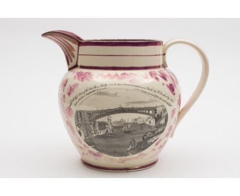 An early 19th century purple lustre jug by Dixon, Austin & Co, Sunderland (1820-1826):, decorated with a view of the Iron Bri