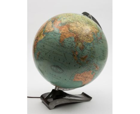 A 20th century Danish 'Columbus Duo Erdglobus' globe table lamp:, the 12 inch globe on an aluminum meridian and aerofoil stan