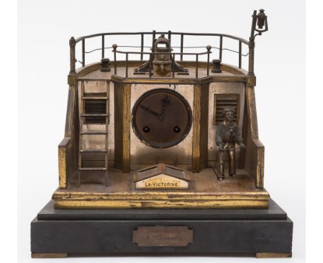 A Victorian commemorative gilt launch mantel clock for the stern paddle steamer 'La Victorine', with movement by Japy Freres: